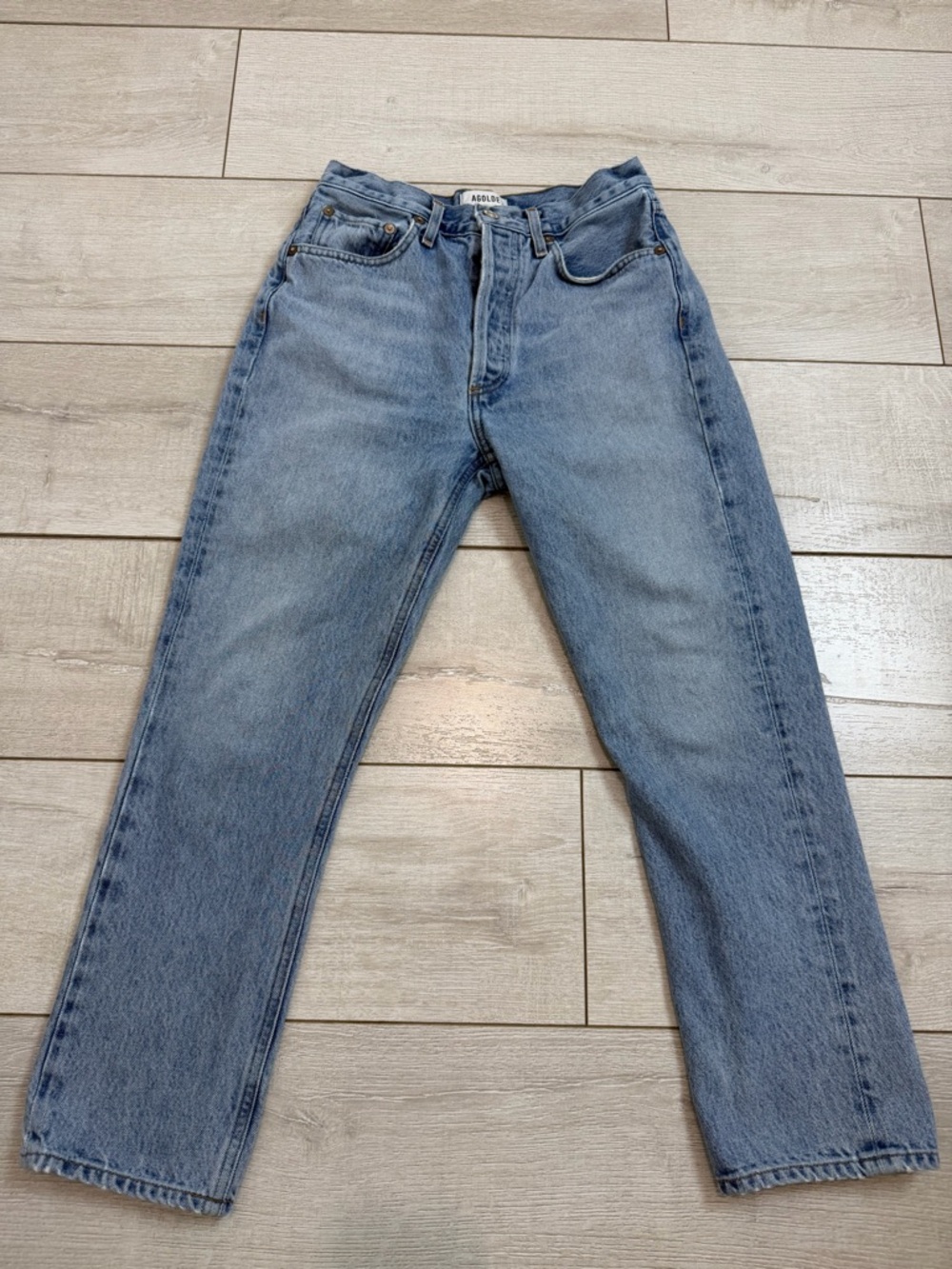 AGOLDE High Rise Straight Leg Jeans Size 26 Light Wash Button Fly Vintage Style